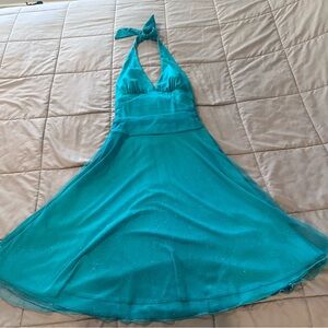 Teal Halter Dress with Sparkle Detail
